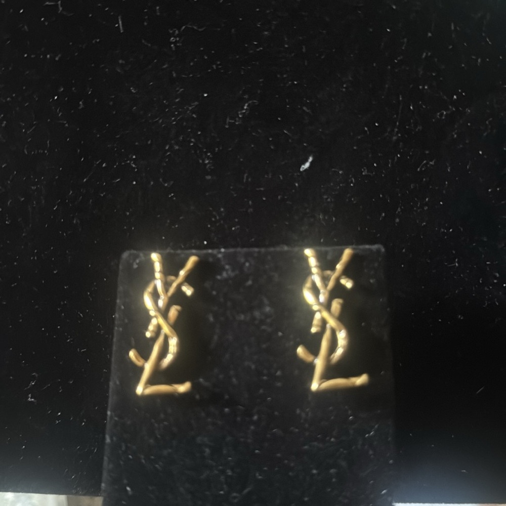 Yves Saint Laurent antique  Gold tone YSL Monogram Stud Earrings - Picture 2 of 4
